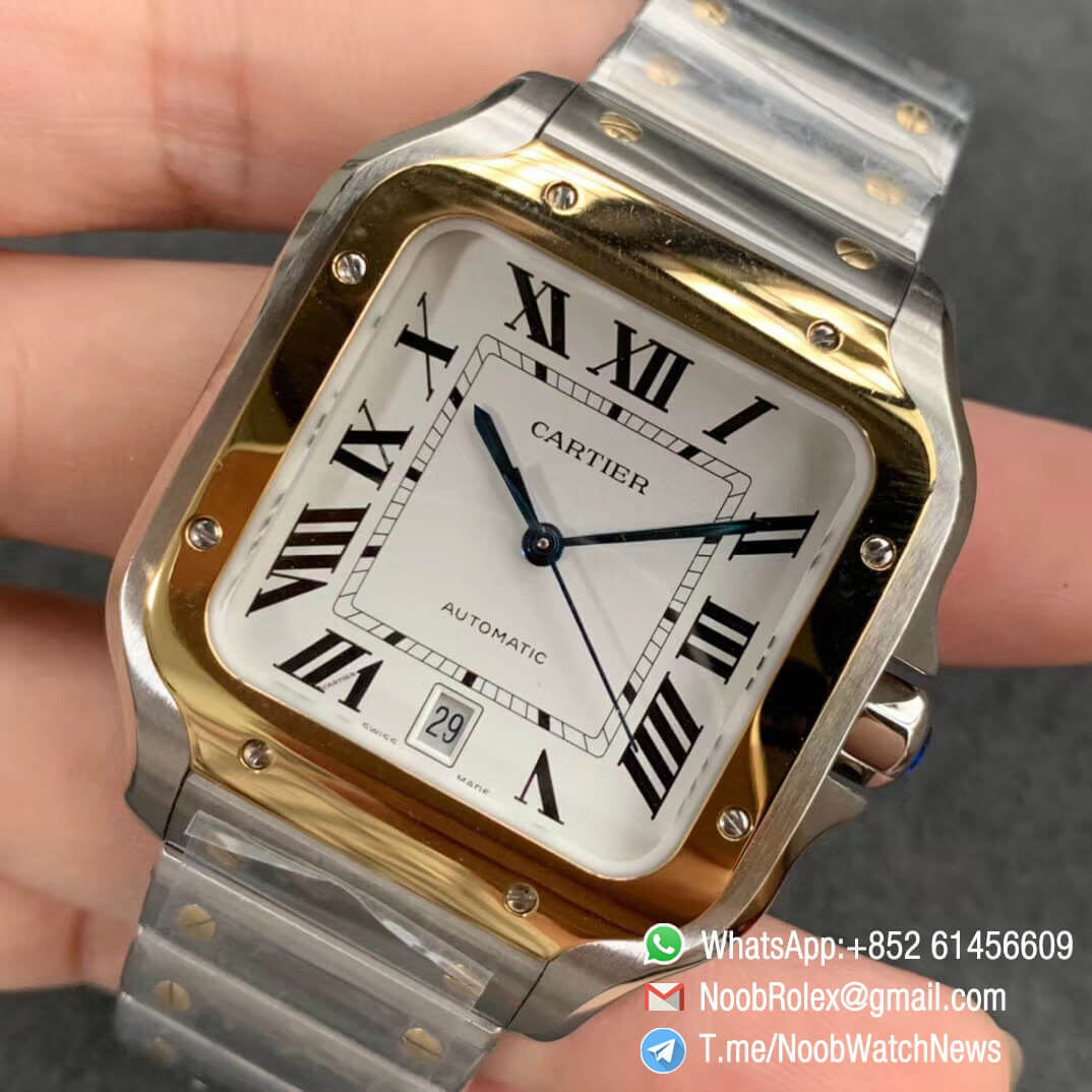 KOR Factory Santos de Cartier 40mm Steel and Yellow Gold Case White Dial Two Tone SmartLinks Bracelet MIYOTA 9015 V2 03