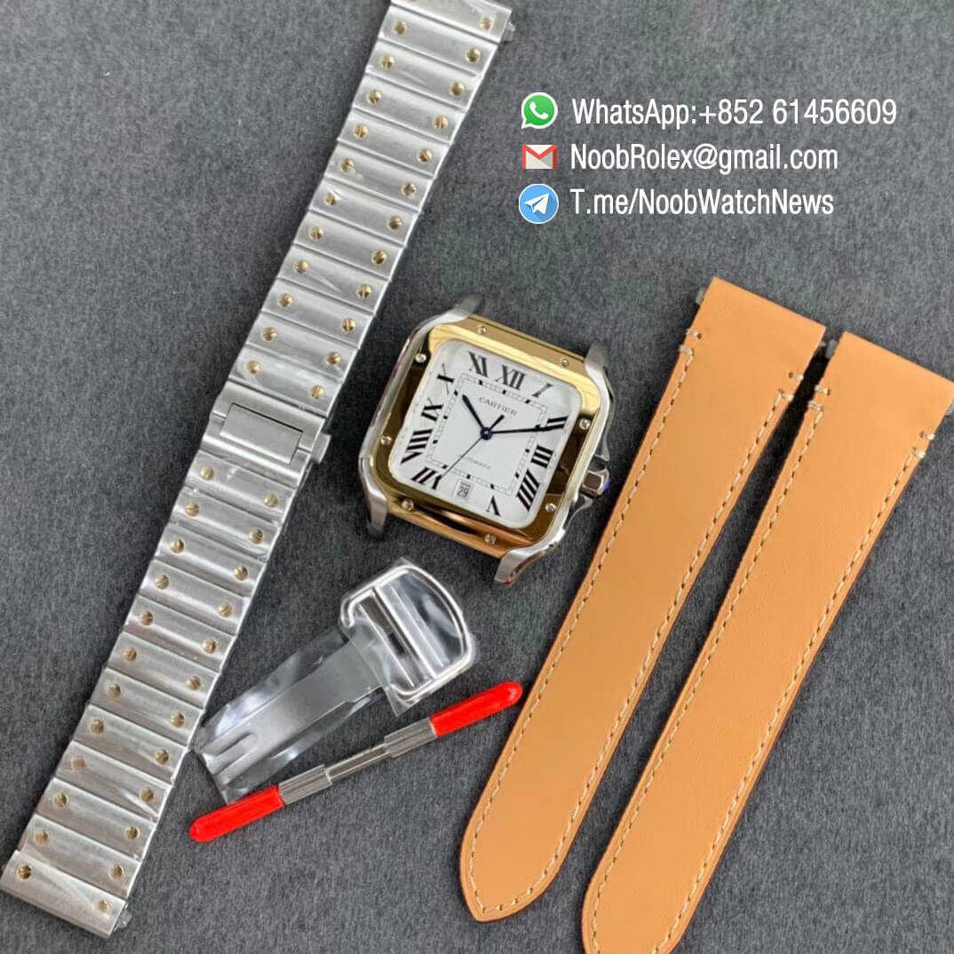 KOR Factory Santos de Cartier 40mm Steel and Yellow Gold Case White Dial Two Tone SmartLinks Bracelet MIYOTA 9015 V2 09