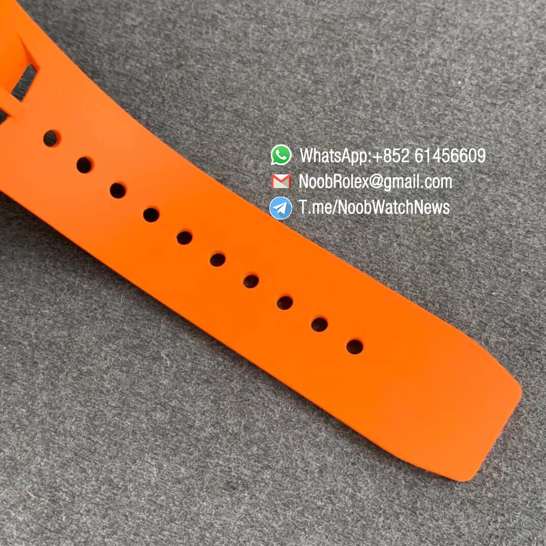 KVF Sup Clone RM11 03 Chrono Forged Carbon Case Skeletonal Dial with Black Inner Bezel Rehaut on Orange Rubber Strap A7750 V2 07