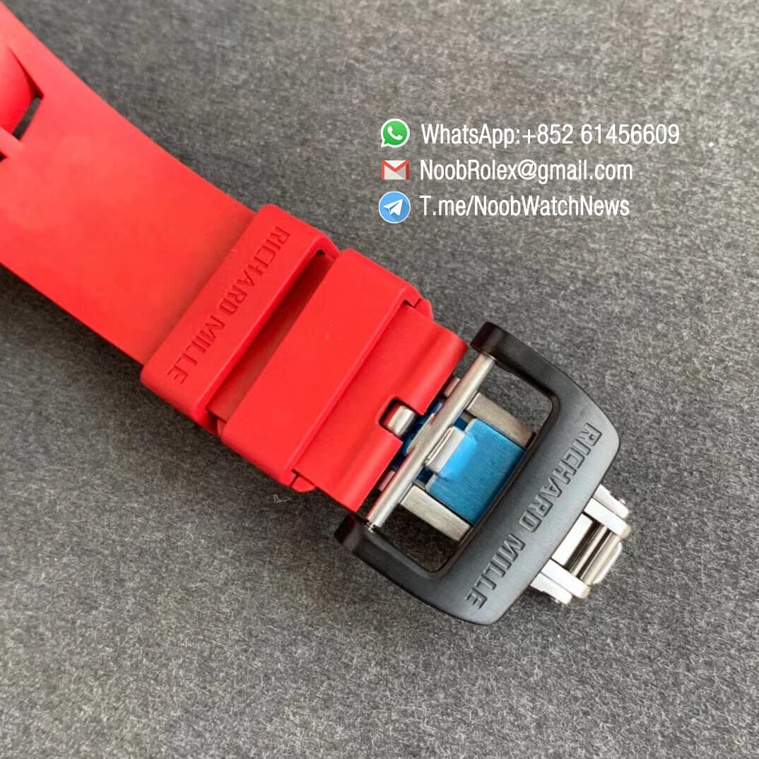 KVF Sup Rep RM11 03 Chrono Forged Carbon Case Skeletonal Dial with Black Inner Bezel Rehaut on Red Rubber Strap A7750 V2 06 KVF Sup Rep RM11 03 Chrono Forged Carbon Case Skeletonal Dial with Black Inner Bezel Rehaut on Red Rubber Strap A7750 V2 06