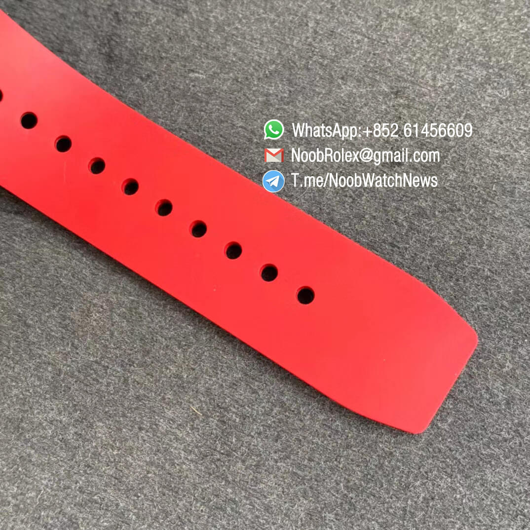 KVF Sup Rep RM11 03 Chrono Forged Carbon Case Skeletonal Dial with Black Inner Bezel Rehaut on Red Rubber Strap A7750 V2 07 KVF Sup Rep RM11 03 Chrono Forged Carbon Case Skeletonal Dial with Black Inner Bezel Rehaut on Red Rubber Strap A7750 V2 07