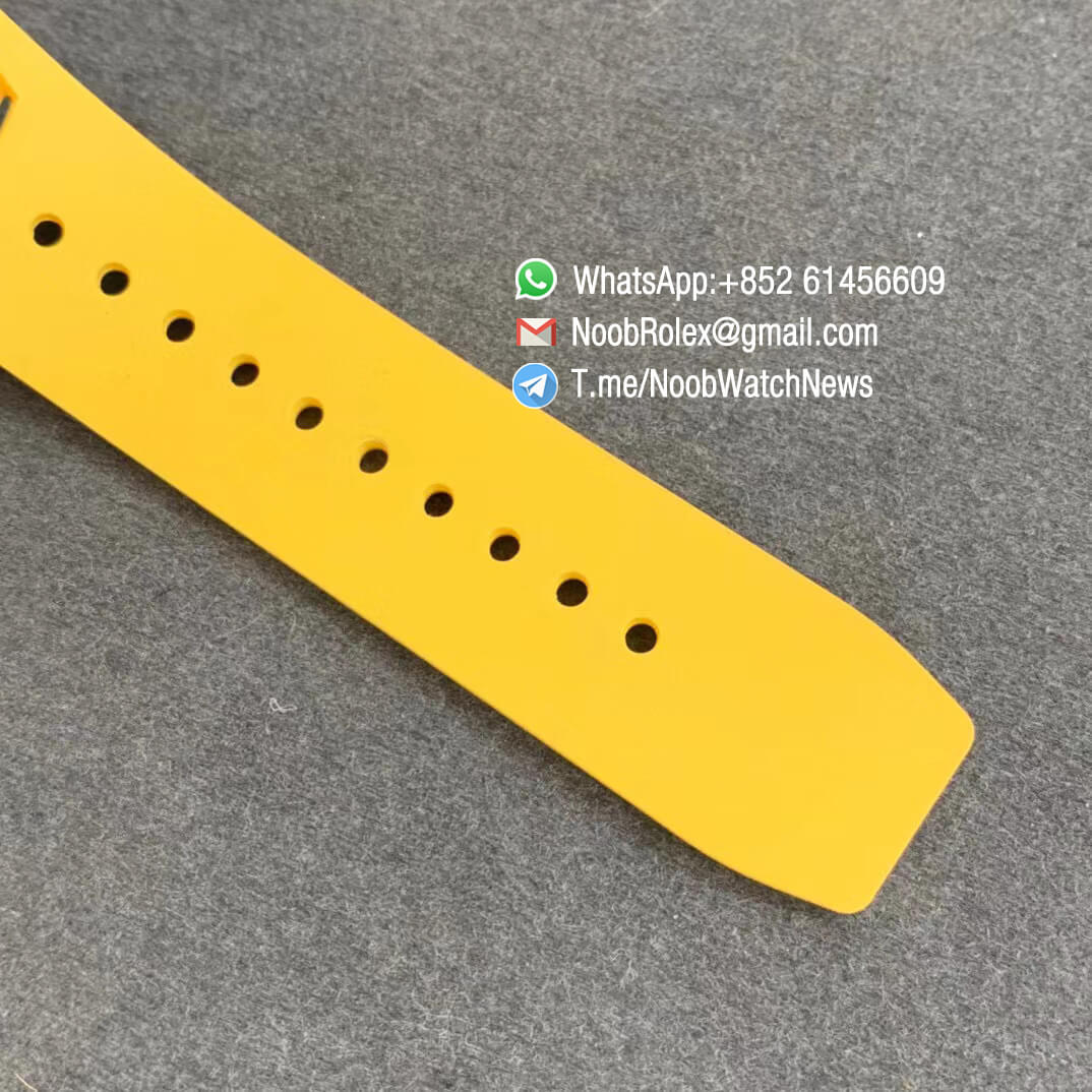 KVF V2 Sup Fake RM11 03 Forged Carbon Case Skeletonal Dial with Black Inner Bezel Rehaut on Yellow Rubber Strap A7750 Chrono 07