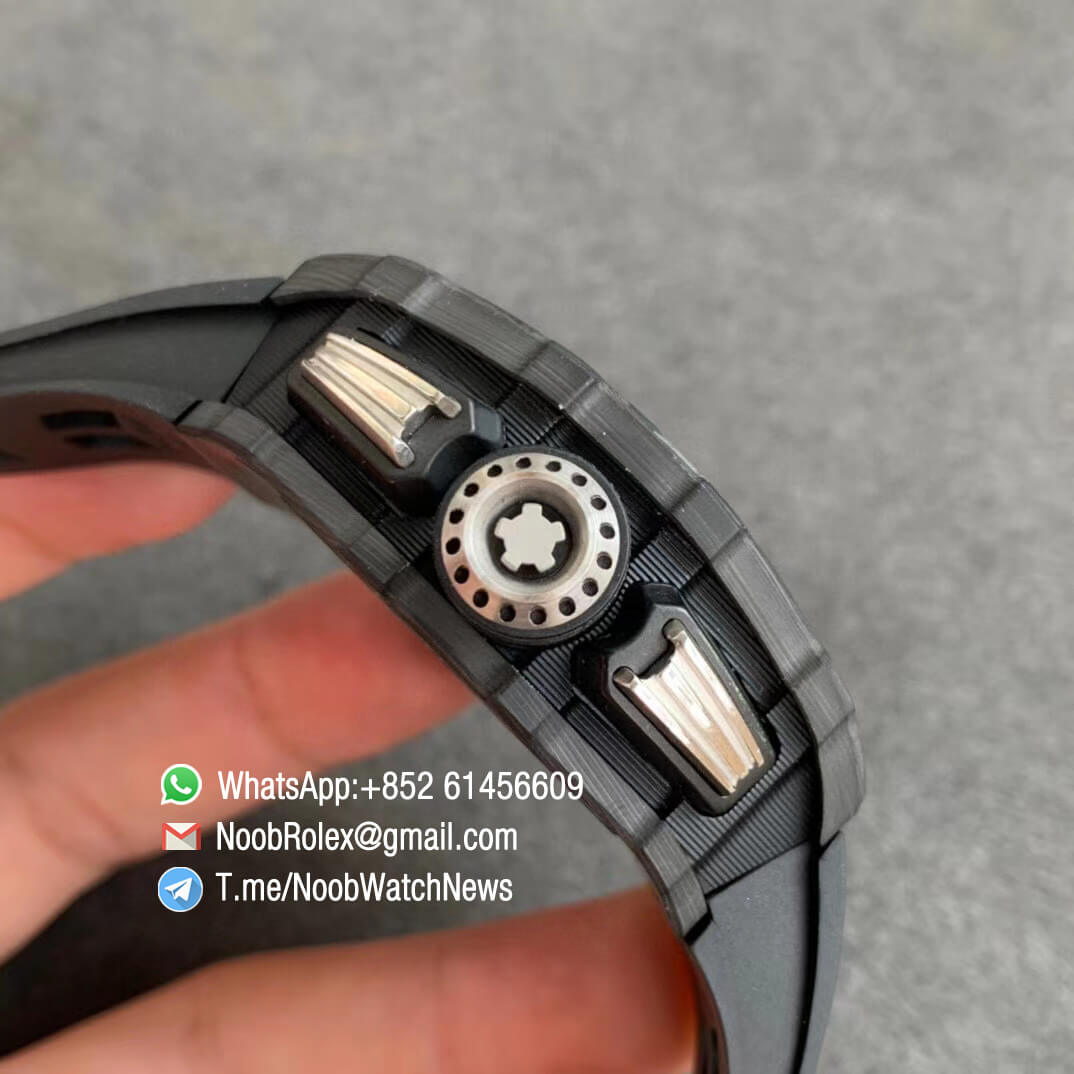 KVF V2 Sup Rep RM11 03 Forged Carbon Case Skeletonal Dial with Black Inner Bezel on Black Rubber Strap A7750 Chrono 04