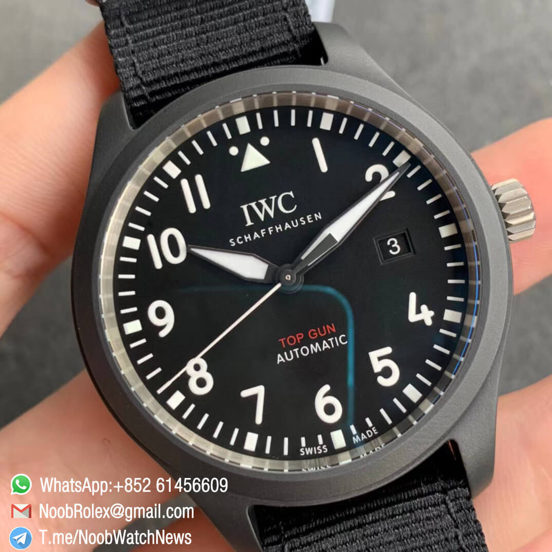 MKF Quality Rep Watch IWC Pilot Spitfire Black Ceramic IW326901 Black Dial on Black Nylon Strap MIYOTA 9015 02