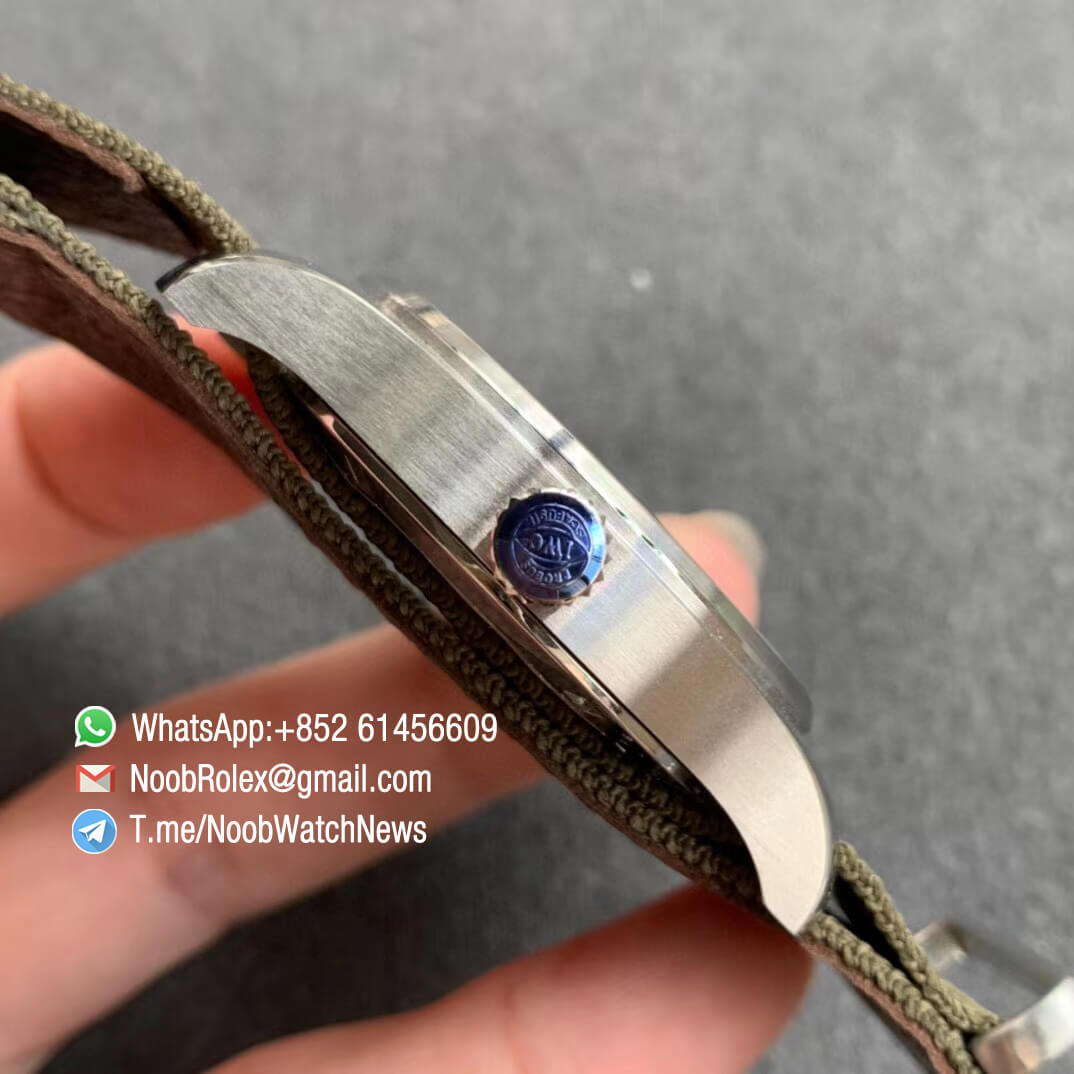 MKF Replica Swiss Watch IWC Pilot Watch Spitfire Steel Case IW326801 Black Dial on Green Nylon Strap MIYOTA 9015 04