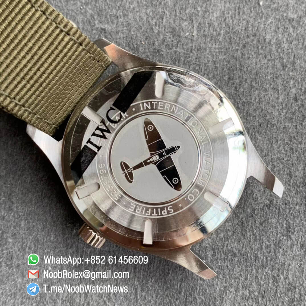 MKF Replica Swiss Watch IWC Pilot Watch Spitfire Steel Case IW326801 Black Dial on Green Nylon Strap MIYOTA 9015 08