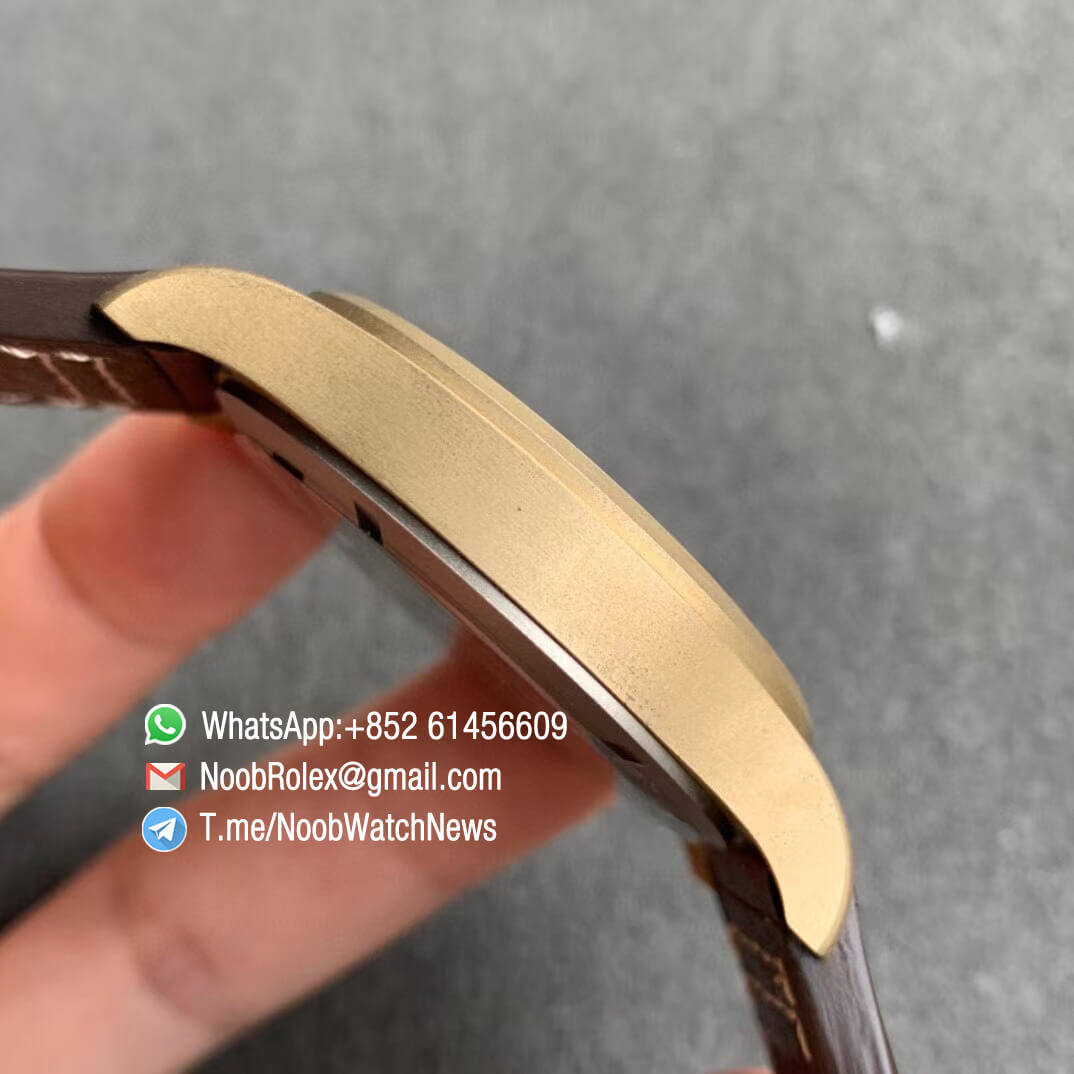 MKF Top Quality Repwatch IWC Spitfire Automatic Bronze Case IW326802 Green Dial on Brown Leather Strap MIYOTA 9015 05