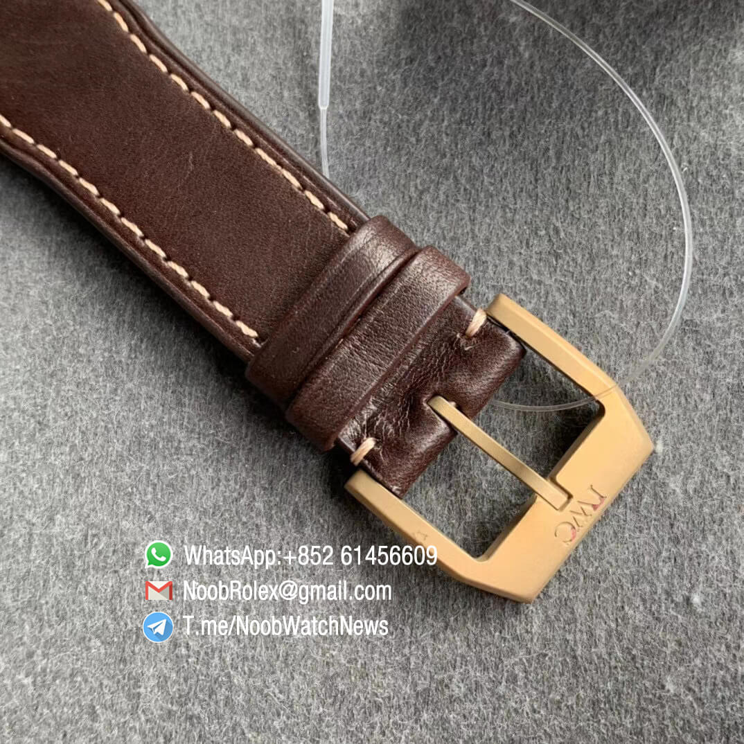 MKF Top Quality Repwatch IWC Spitfire Automatic Bronze Case IW326802 Green Dial on Brown Leather Strap MIYOTA 9015 06