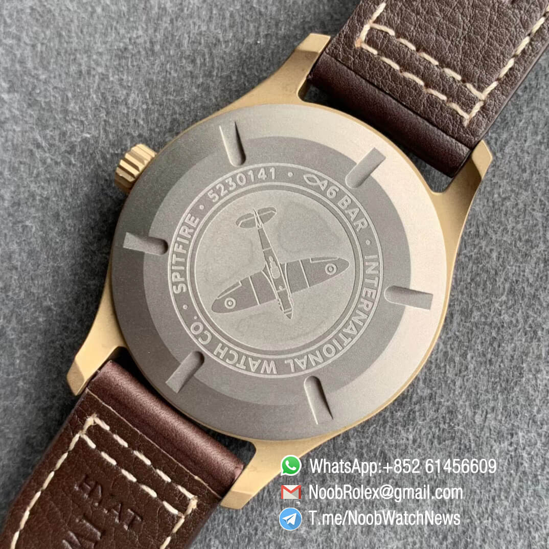 MKF Top Quality Repwatch IWC Spitfire Automatic Bronze Case IW326802 Green Dial on Brown Leather Strap MIYOTA 9015 08