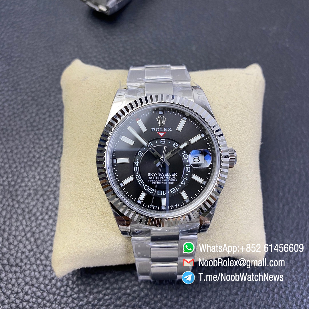 Noob Watch Top Replica Sky Dweller 326934 Steel Case Black Dial on Steel Bracelet Asian 9001 Movement Manual Month Display 02