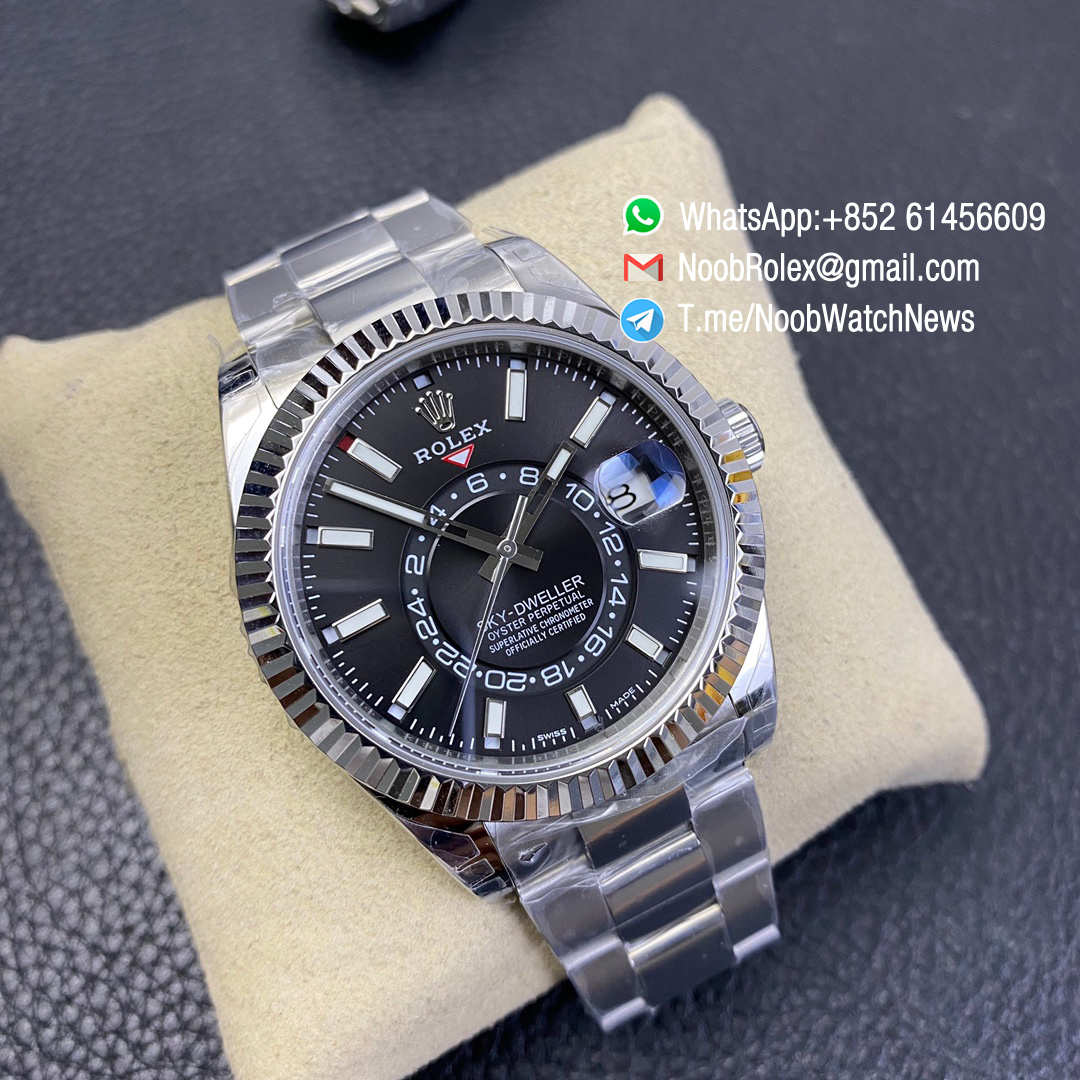 Noob Watch Top Replica Sky Dweller 326934 Steel Case Black Dial on Steel Bracelet Asian 9001 Movement Manual Month Display 03