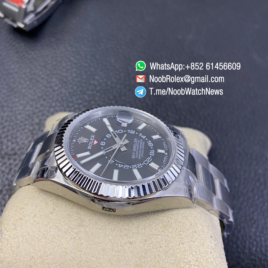 Noob Watch Top Replica Sky Dweller 326934 Steel Case Black Dial on Steel Bracelet Asian 9001 Movement Manual Month Display 05