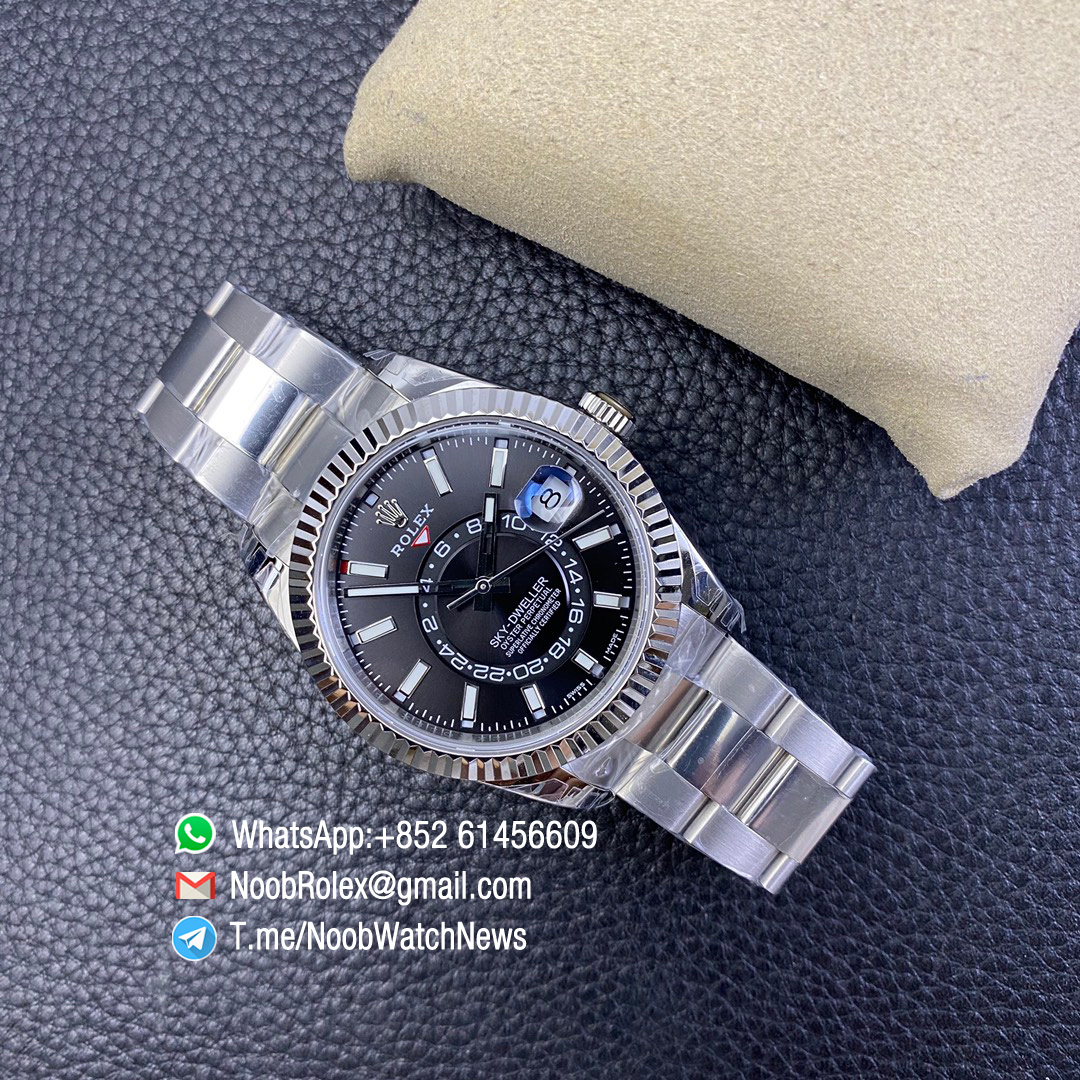 Noob Watch Top Replica Sky Dweller 326934 Steel Case Black Dial on Steel Bracelet Asian 9001 Movement Manual Month Display 07