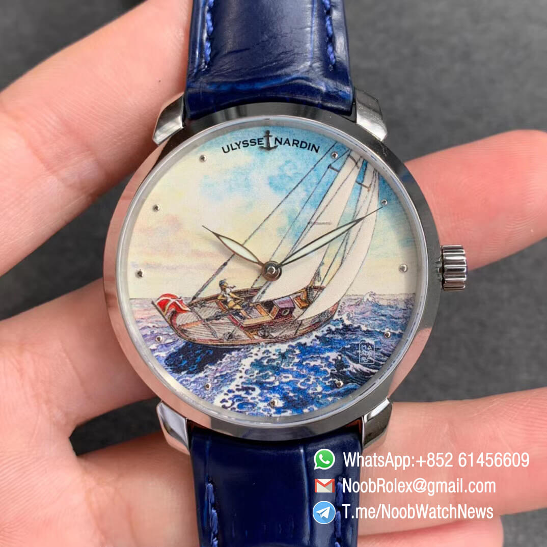 Sup Rep Ulysse Nardin Classico Manufacture 3203 136LE 2 MANARA01 Steel Case on Blue Leather Strap A2892 01