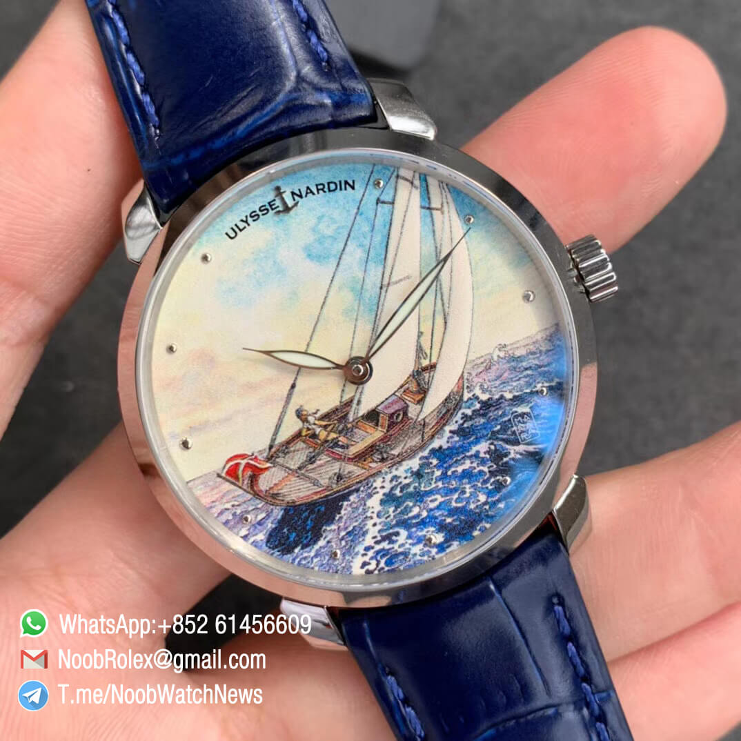 Sup Rep Ulysse Nardin Classico Manufacture 3203 136LE 2 MANARA01 Steel Case on Blue Leather Strap A2892 02
