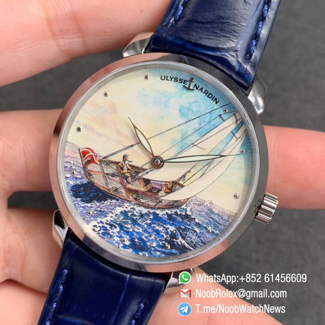 Sup Rep Ulysse Nardin Classico Manufacture 3203 136LE 2 MANARA01 Steel Case on Blue Leather Strap A2892 03