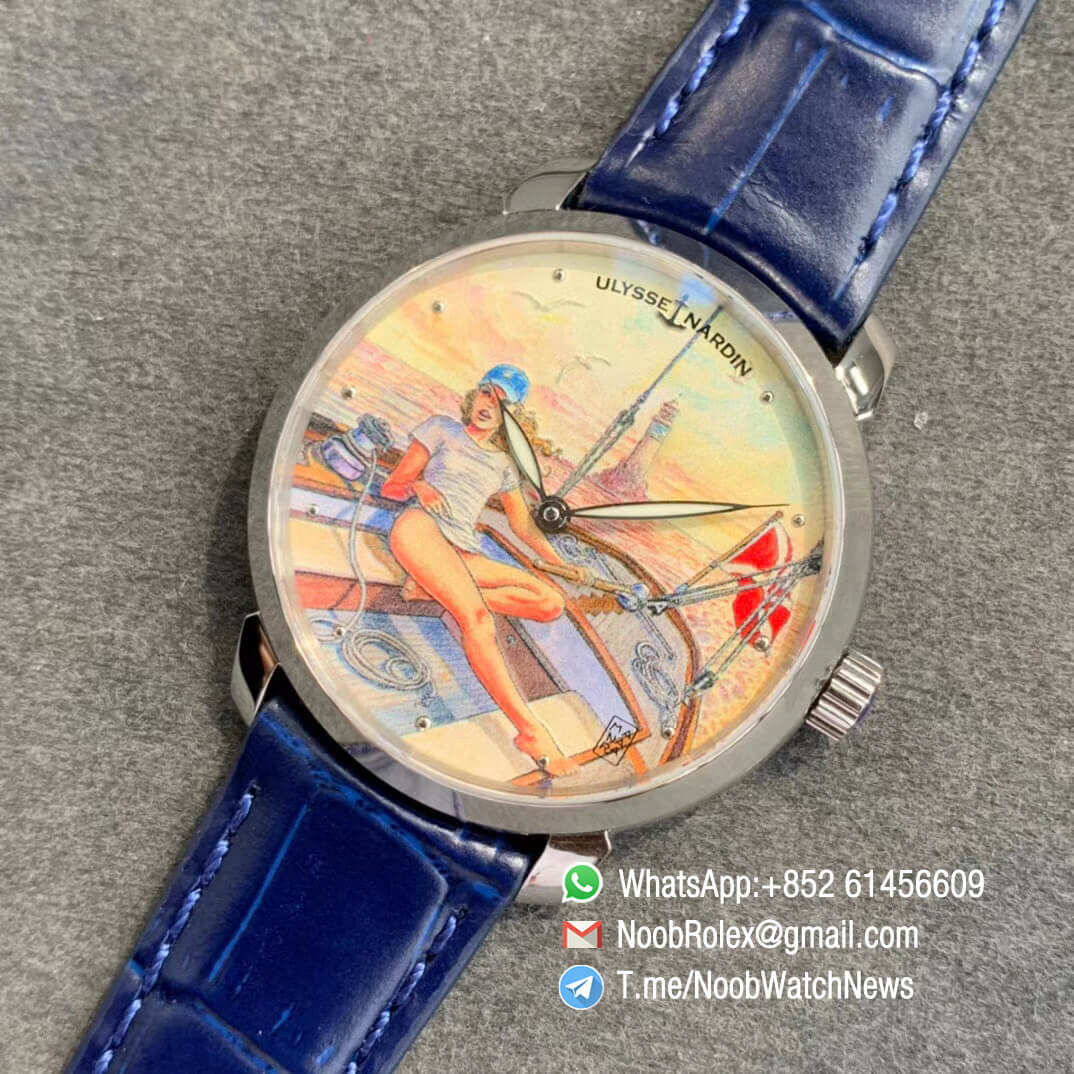 Sup Rep Ulysse Nardin Classico Manufacture 3203 136LE 2 MANARA02 Steel Case on Blue Leather Strap A2892 01 Sup Rep Ulysse Nardin Classico Manufacture 3203 136LE 2 MANARA02 Steel Case on Blue Leather Strap A2892 01