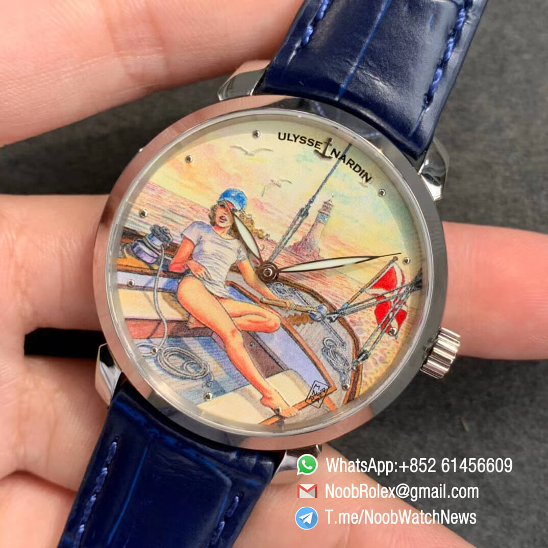 Sup Rep Ulysse Nardin Classico Manufacture 3203 136LE 2 MANARA02 Steel Case on Blue Leather Strap A2892 07 Sup Rep Ulysse Nardin Classico Manufacture 3203 136LE 2 MANARA02 Steel Case on Blue Leather Strap A2892 07