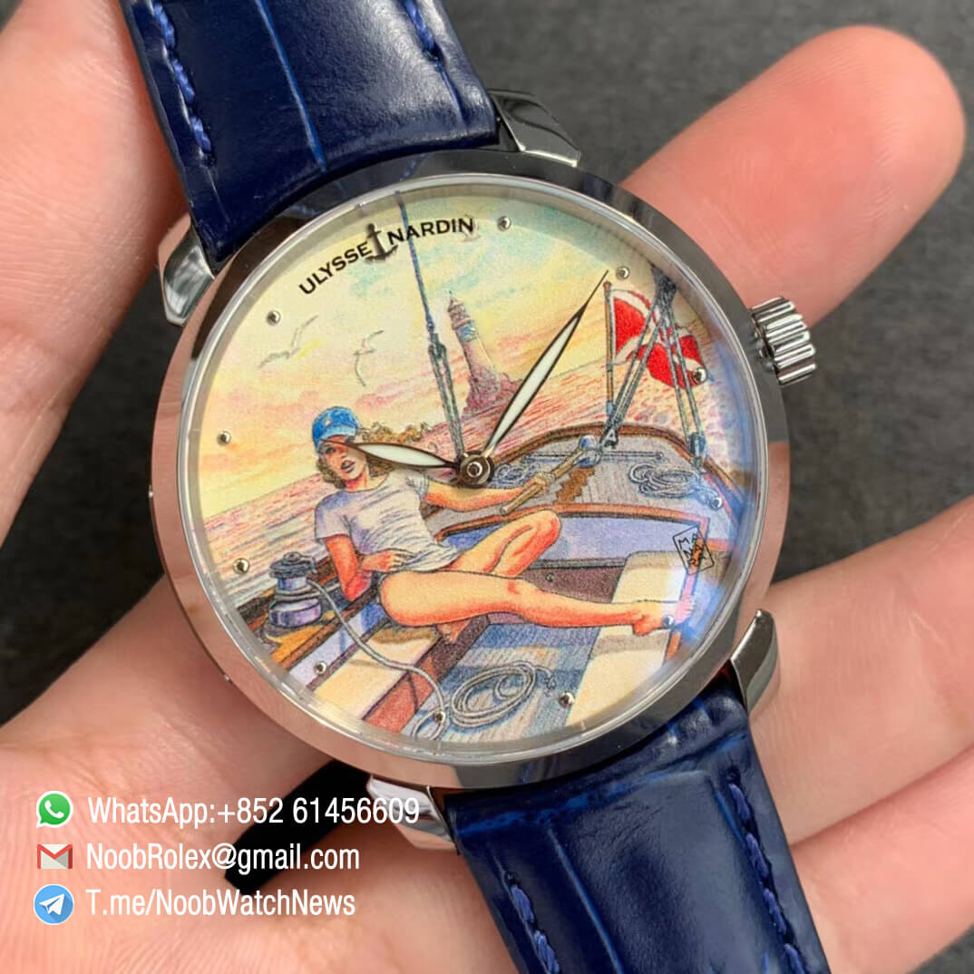 Sup Rep Ulysse Nardin Classico Manufacture 3203 136LE 2 MANARA02 Steel Case on Blue Leather Strap A2892 08 Sup Rep Ulysse Nardin Classico Manufacture 3203 136LE 2 MANARA02 Steel Case on Blue Leather Strap A2892 08