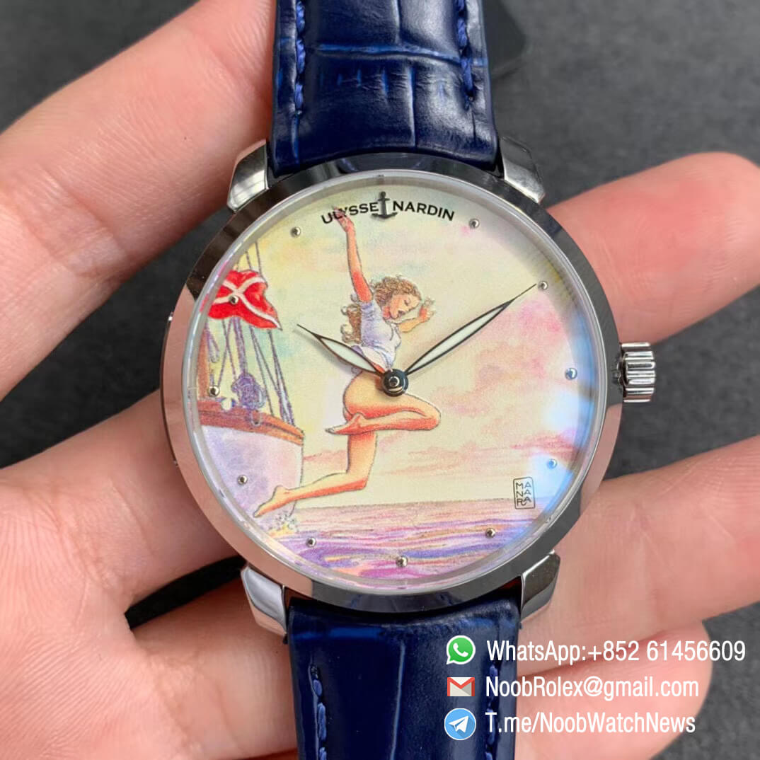 Sup Rep Ulysse Nardin Classico Manufacture 3203 136LE 2 MANARA03 Steel Case on Blue Leather Strap A2892 01 Sup Rep Ulysse Nardin Classico Manufacture 3203 136LE 2 MANARA03 Steel Case on Blue Leather Strap A2892 01