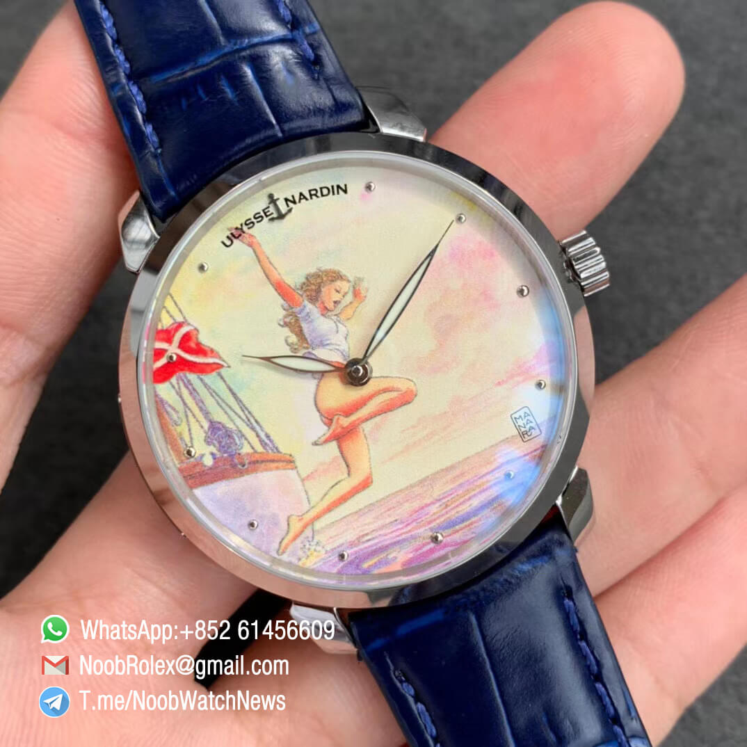Sup Rep Ulysse Nardin Classico Manufacture 3203 136LE 2 MANARA03 Steel Case on Blue Leather Strap A2892 02 Sup Rep Ulysse Nardin Classico Manufacture 3203 136LE 2 MANARA03 Steel Case on Blue Leather Strap A2892 02