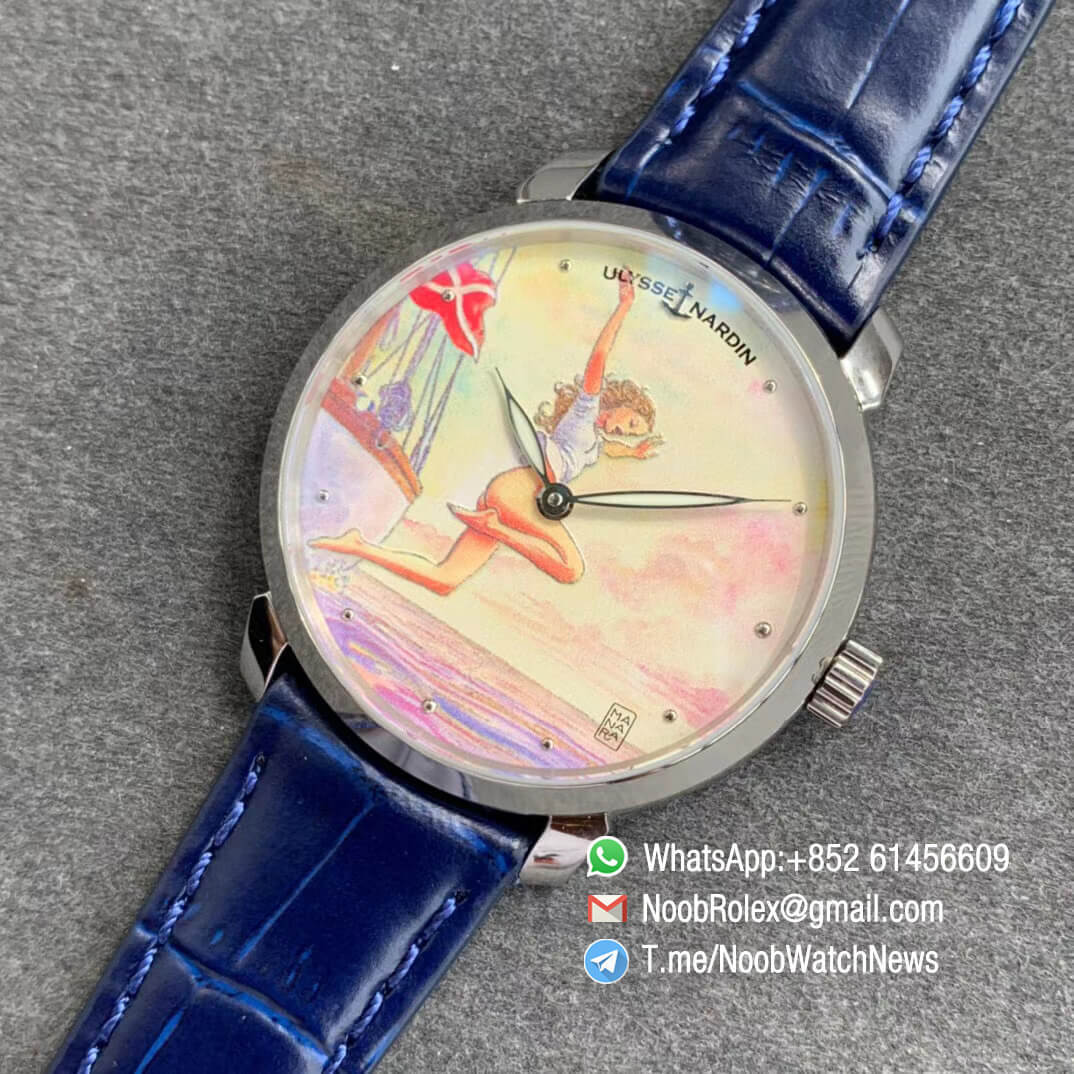 Sup Rep Ulysse Nardin Classico Manufacture 3203 136LE 2 MANARA03 Steel Case on Blue Leather Strap A2892 09 Sup Rep Ulysse Nardin Classico Manufacture 3203 136LE 2 MANARA03 Steel Case on Blue Leather Strap A2892 09