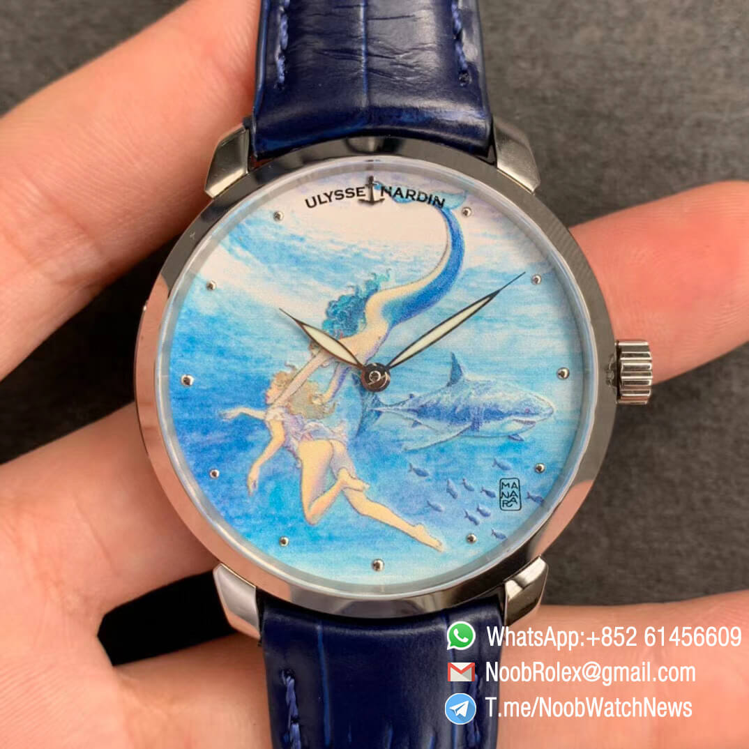 Sup Rep Ulysse Nardin Classico Manufacture 3203 136LE 2 MANARA05 Steel Case on Blue Leather Strap A2892 01