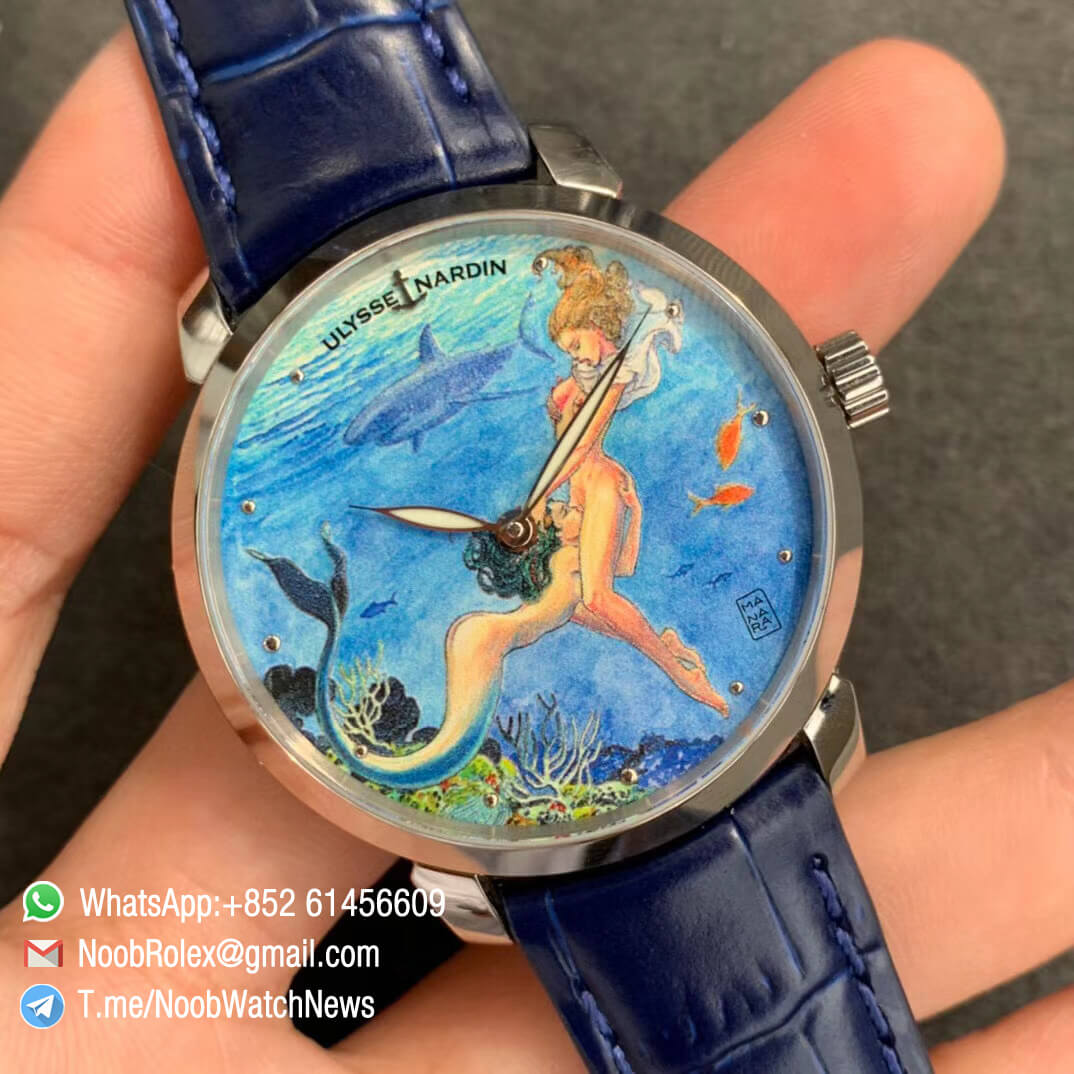 Sup Rep Ulysse Nardin Classico Manufacture 3203 136LE 2 MANARA08 Steel Case on Blue Leather Strap A2892 02