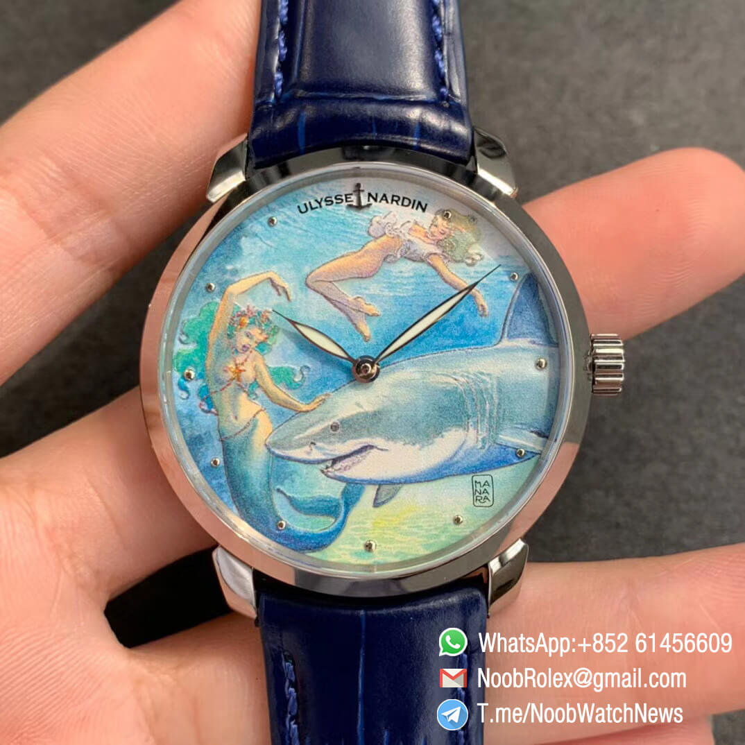Sup Rep Ulysse Nardin Classico Manufacture 3203 136LE 2 MANARA09 Steel Case on Blue Leather Strap A2892 01