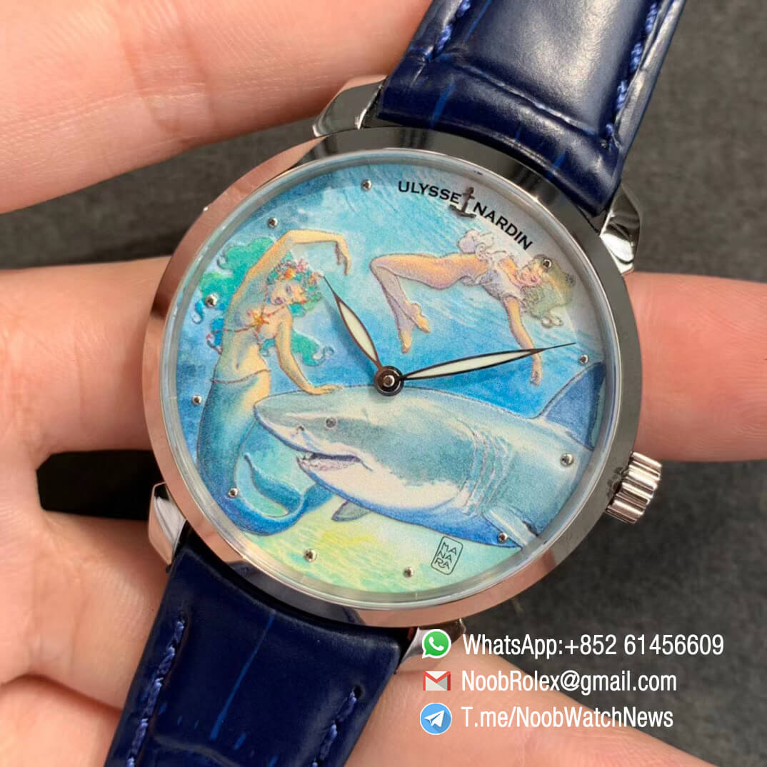 Sup Rep Ulysse Nardin Classico Manufacture 3203 136LE 2 MANARA09 Steel Case on Blue Leather Strap A2892 03