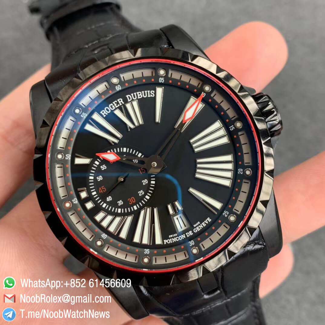 TBF Sup Clone Best Edition Excalibur DBEX0542 DLC Plated Solid Titanium Case Black Dial on Black Leather Strap Micro Rotor Movement 02