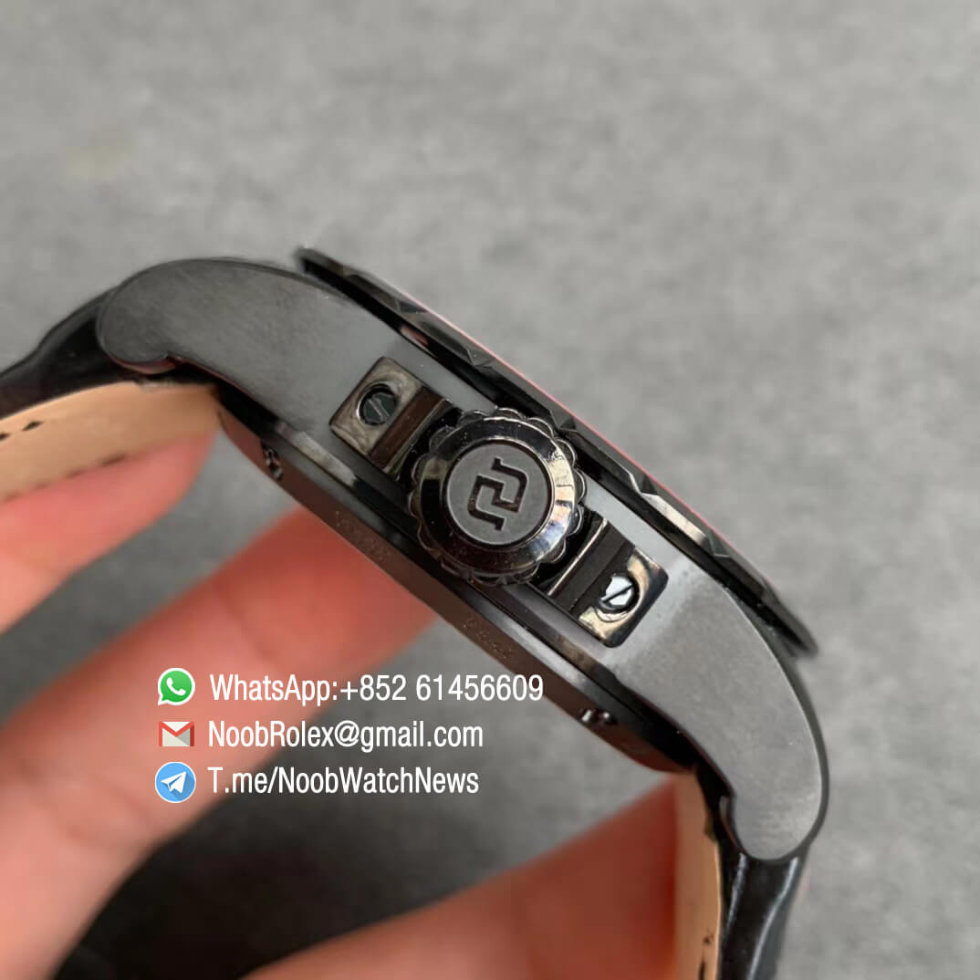 TBF Sup Clone Best Edition Excalibur DBEX0542 DLC Plated Solid Titanium Case Black Dial on Black Leather Strap Micro Rotor Movement 04