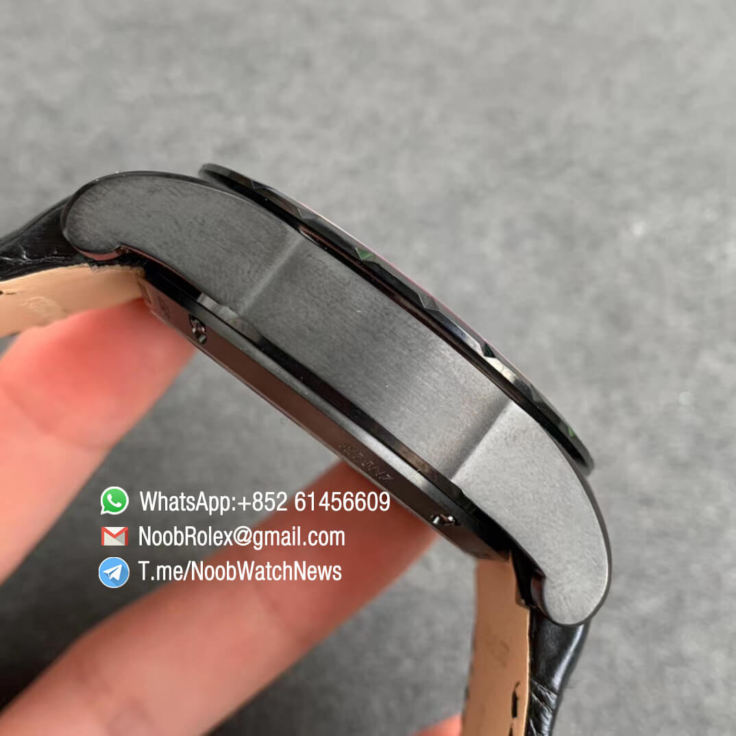 TBF Sup Clone Best Edition Excalibur DBEX0542 DLC Plated Solid Titanium Case Black Dial on Black Leather Strap Micro Rotor Movement 05