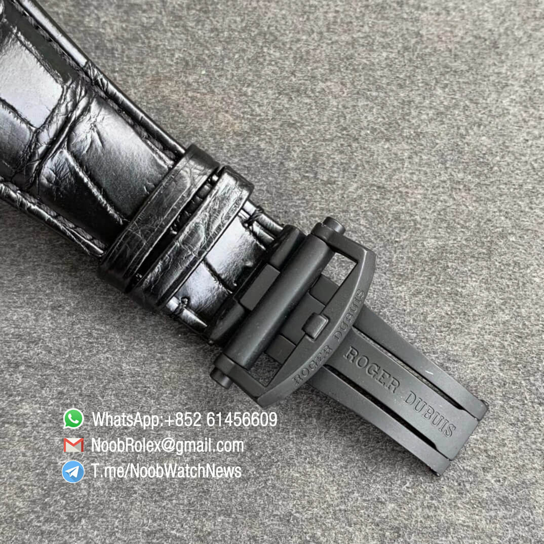 TBF Sup Clone Best Edition Excalibur DBEX0542 DLC Plated Solid Titanium Case Black Dial on Black Leather Strap Micro Rotor Movement 06