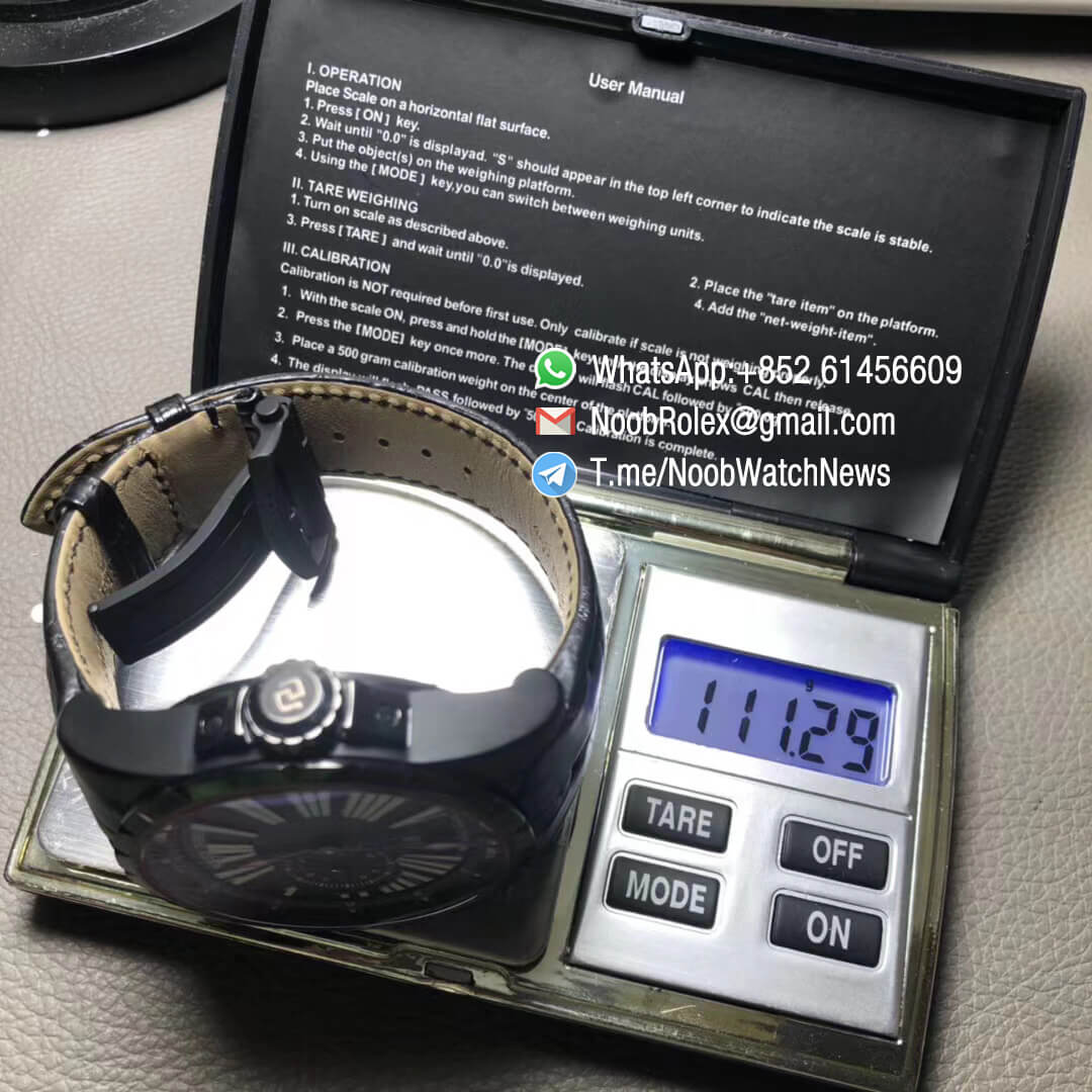 TBF Sup Clone Best Edition Excalibur DBEX0542 DLC Plated Solid Titanium Case Black Dial on Black Leather Strap Micro Rotor Movement 10