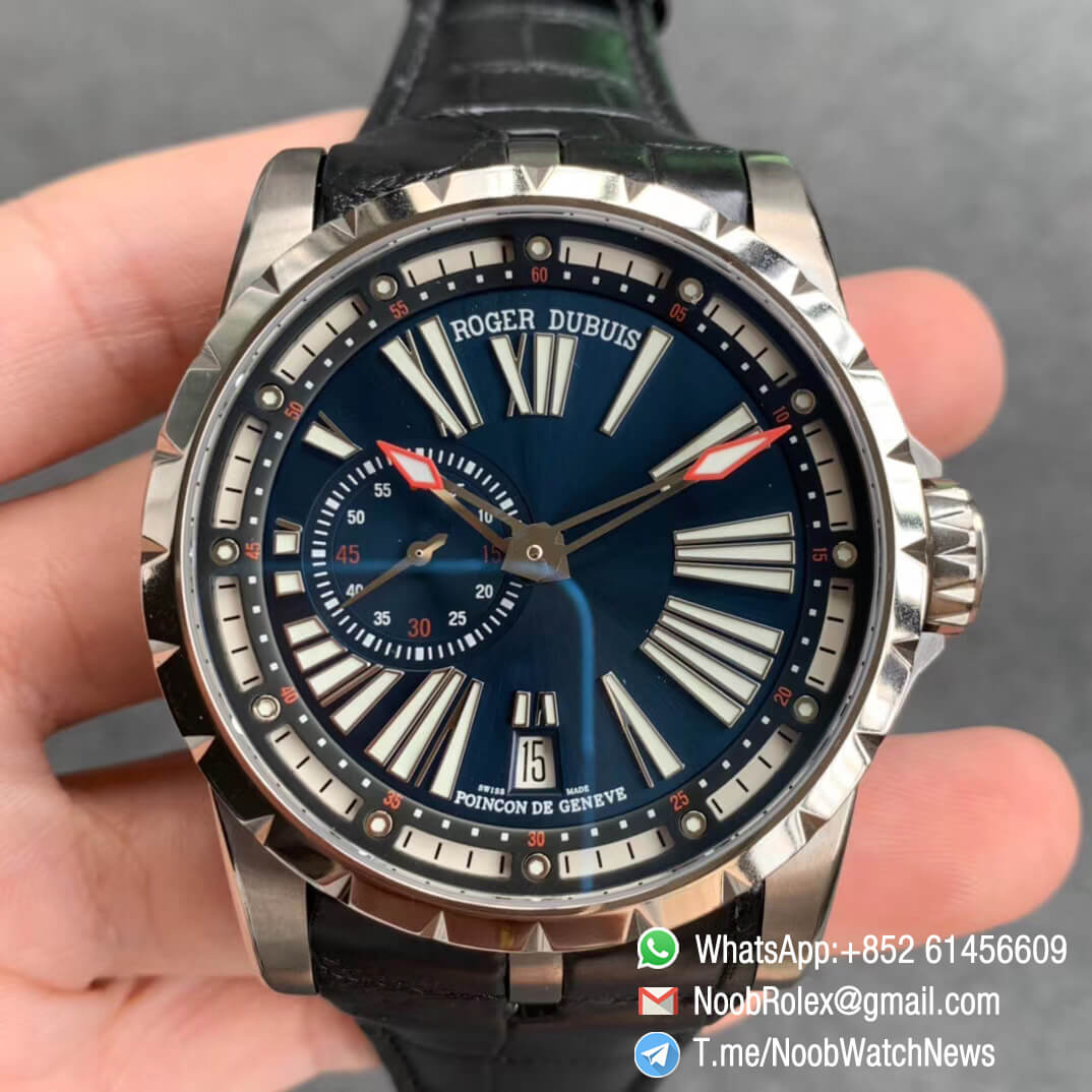 TBF Top Replica Roger Dubuis Excalibur DBEX0543 Blue Dial with Roman Markers Caliber RD640 01