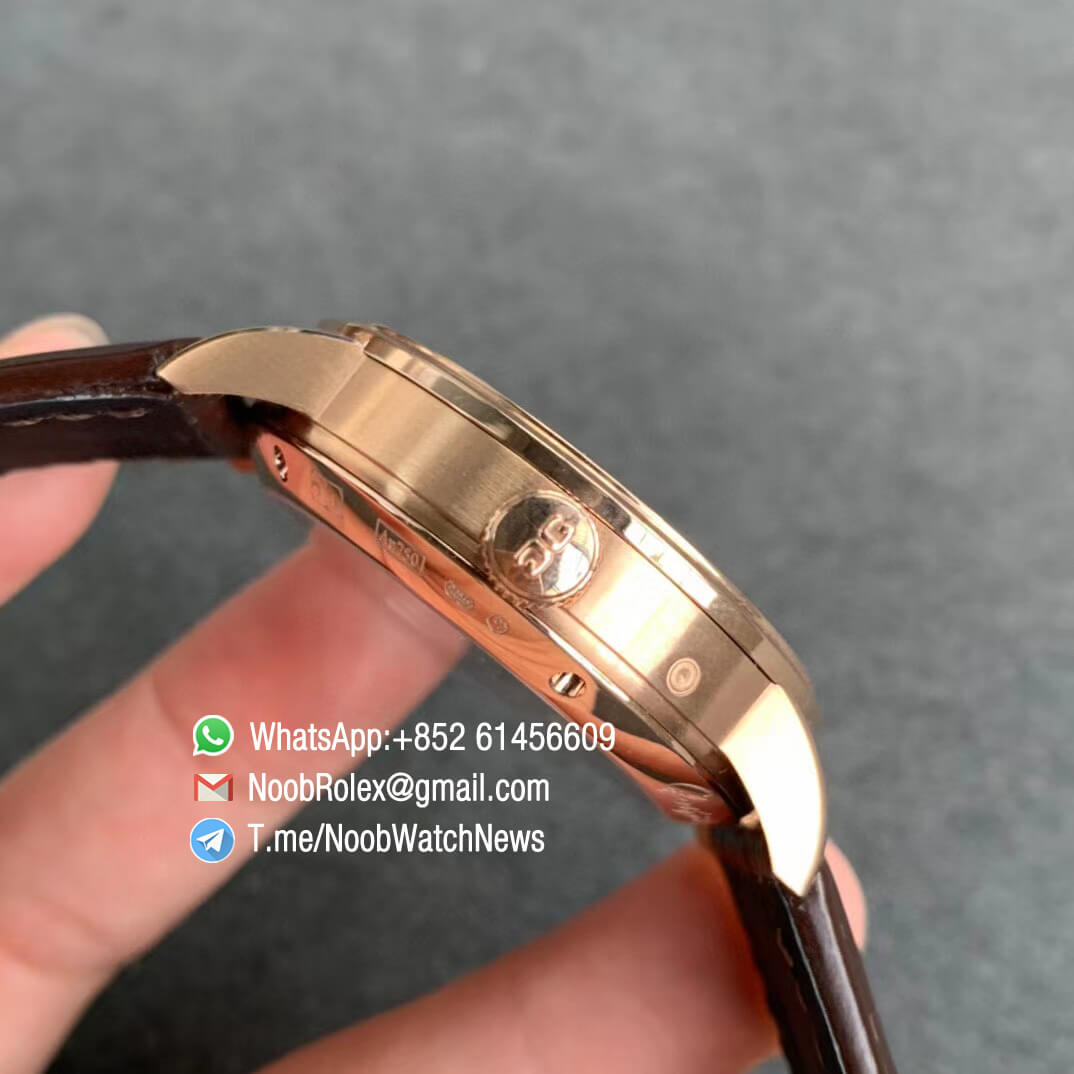 V9F Sup Rep Glashutte Original Excellence Panorama Date MoonPhase Rose Gold Case White Dial on Brown Leather Strap A100 04