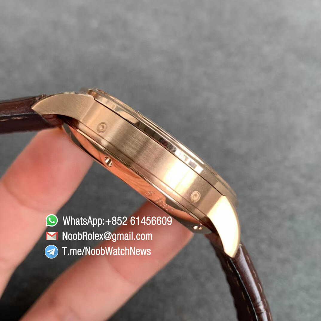 V9F Sup Rep Glashutte Original Excellence Panorama Date MoonPhase Rose Gold Case White Dial on Brown Leather Strap A100 05