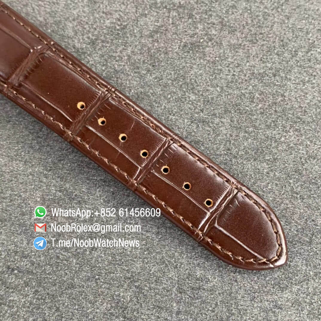 V9F Sup Rep Glashutte Original Excellence Panorama Date MoonPhase Rose Gold Case White Dial on Brown Leather Strap A100 07