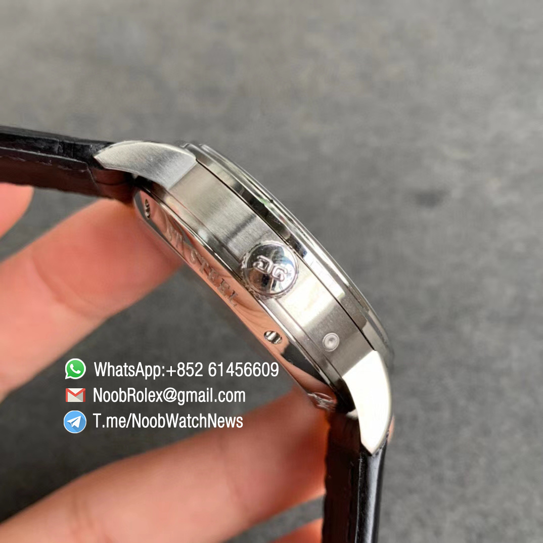 V9F Sup Rep Glashutte Original Excellence Panorama Date MoonPhase Steel Cawe White Dial on Black Leather Strap A100 05