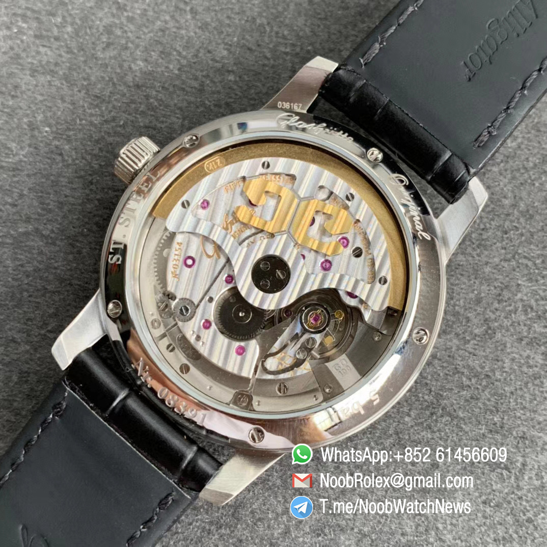 V9F Sup Rep Glashutte Original Excellence Panorama Date MoonPhase Steel Cawe White Dial on Black Leather Strap A100 09