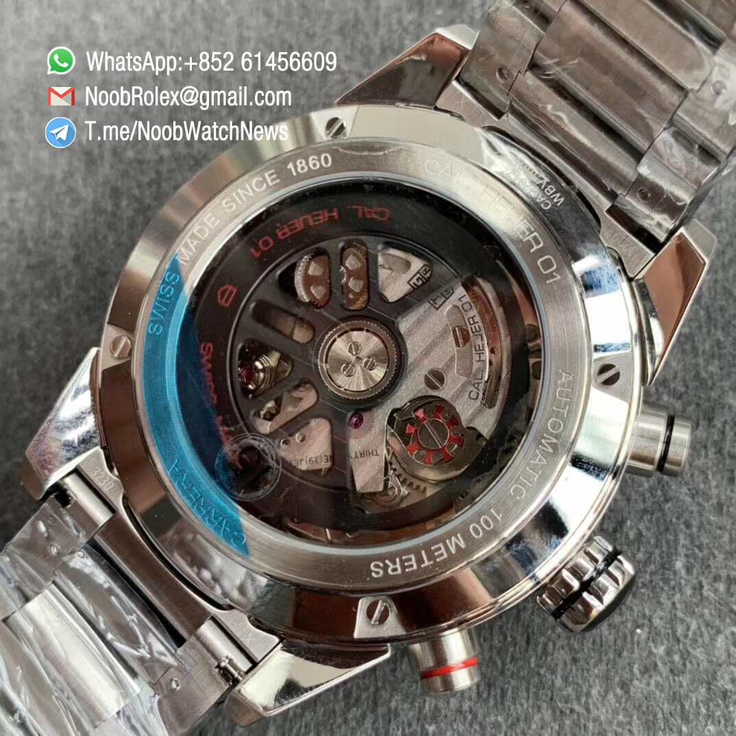 XF Top Fake Tag Heuer Carrera Heuer 01 Chrono Steel Case Black Dial on Steel Bracelet A1887 08