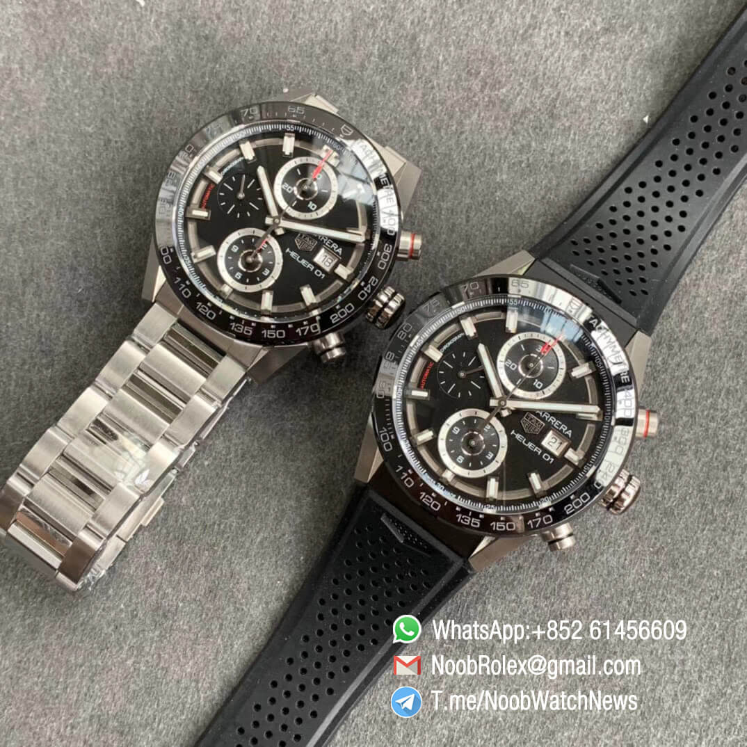 XF Top Fake Tag Heuer Carrera Heuer 01 Chrono Steel Case Black Dial on Steel Bracelet A1887 10