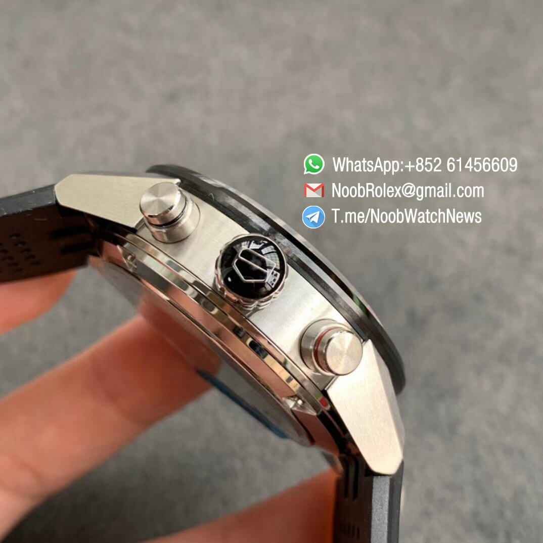 XF Top Replica Tag Heuer Calibre Heuer 01 Chronograph Steel Case Black Dial on Black Rubber Strap A1887 04