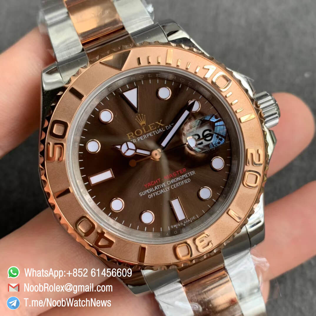 Yacht Master 116621 Steel Case Rose Gold Bezel Brown Dial on Steel Rose Gold Bracelet A2824 ARF Best Edition V2 02