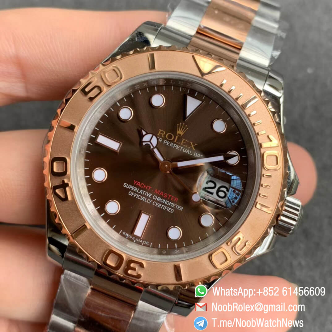 Yacht Master 116621 Steel Case Rose Gold Bezel Brown Dial on Steel Rose Gold Bracelet A2824 ARF Best Edition V2 03