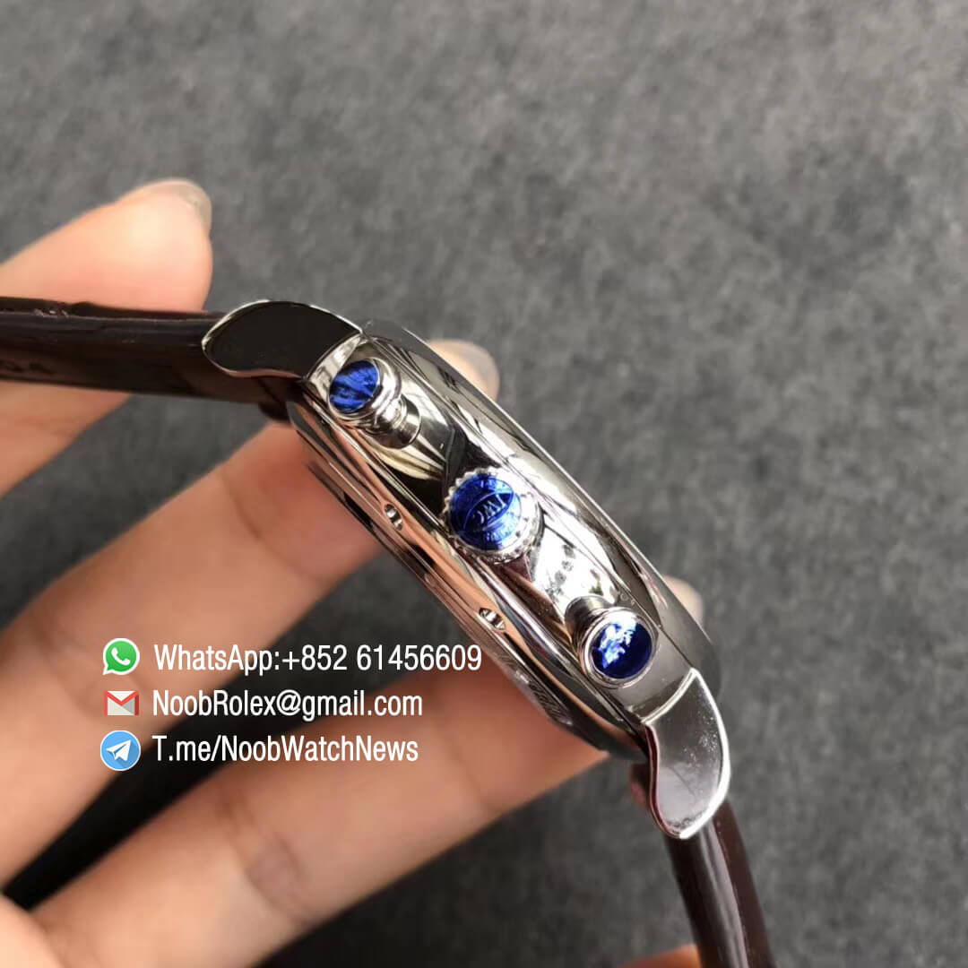 ZF Top Fake Portofino Chronograph IW3910 27 Steel Case 42mm Silver Dial Day Date on Brown Leather Strap A7750 04