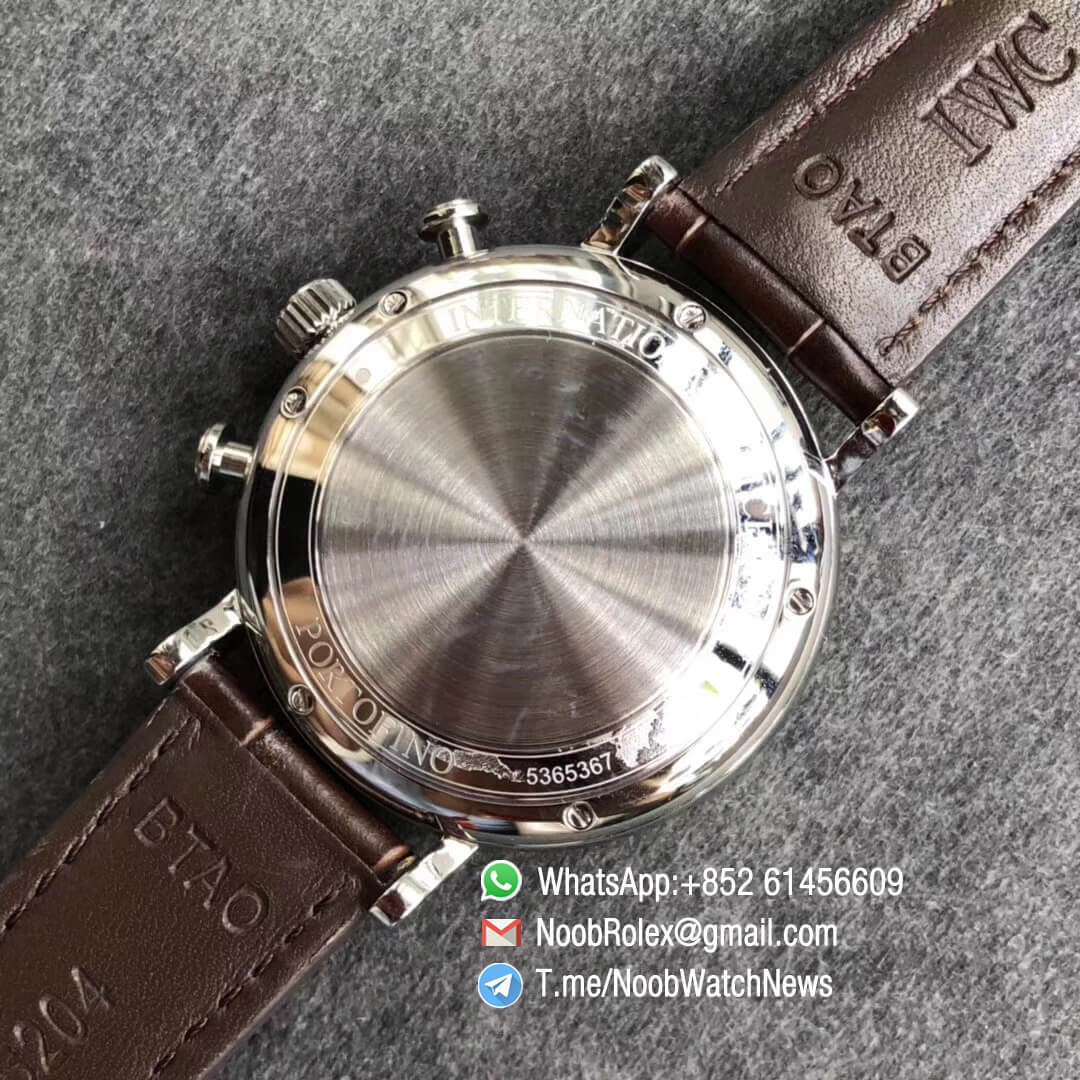 ZF Top Fake Portofino Chronograph IW3910 27 Steel Case 42mm Silver Dial Day Date on Brown Leather Strap A7750 08