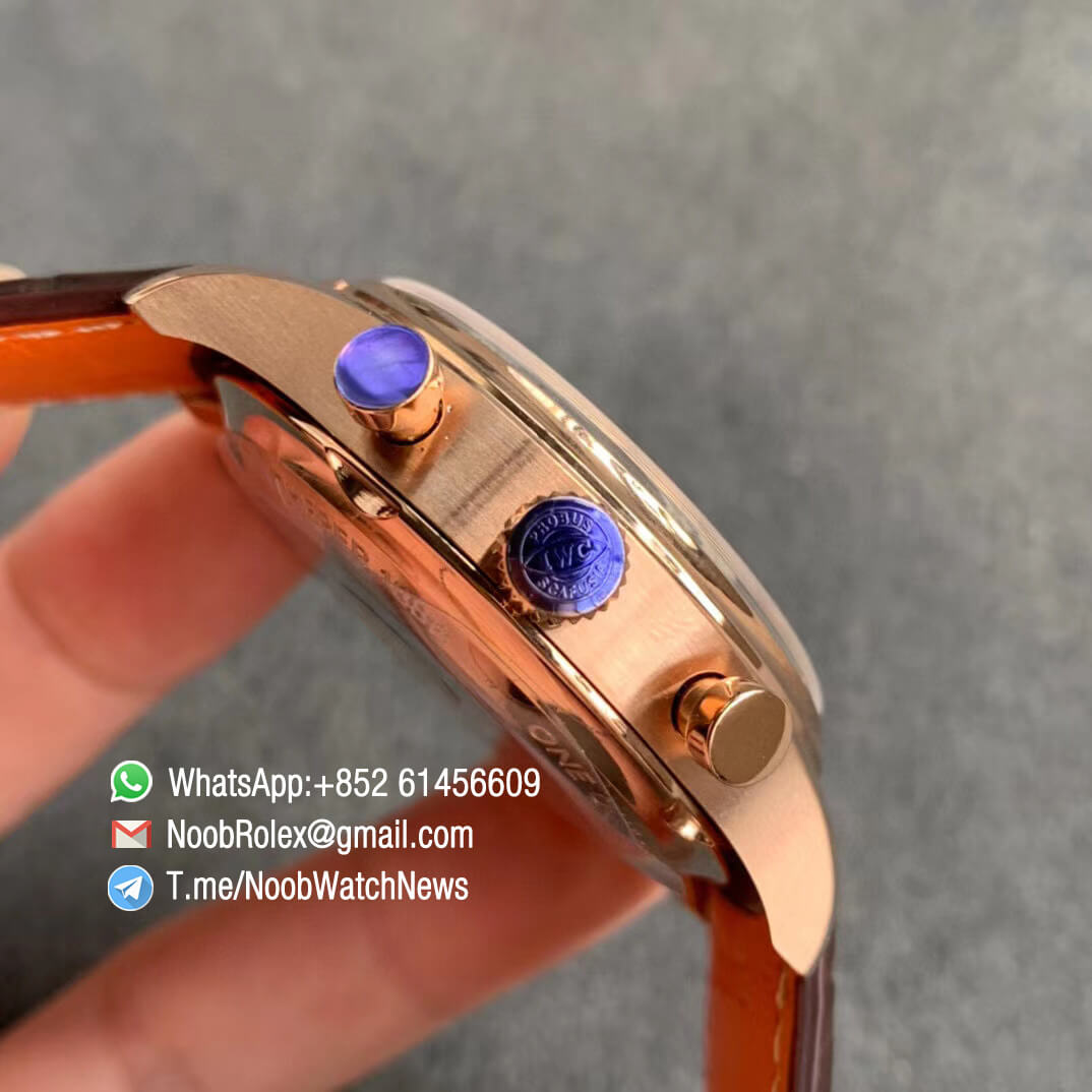 ZF Top Quality IWC Portugieser IW390305 Chrono Classic 42 Rose Gold Case Blue Dial on Brown Leather Strap A7750 04