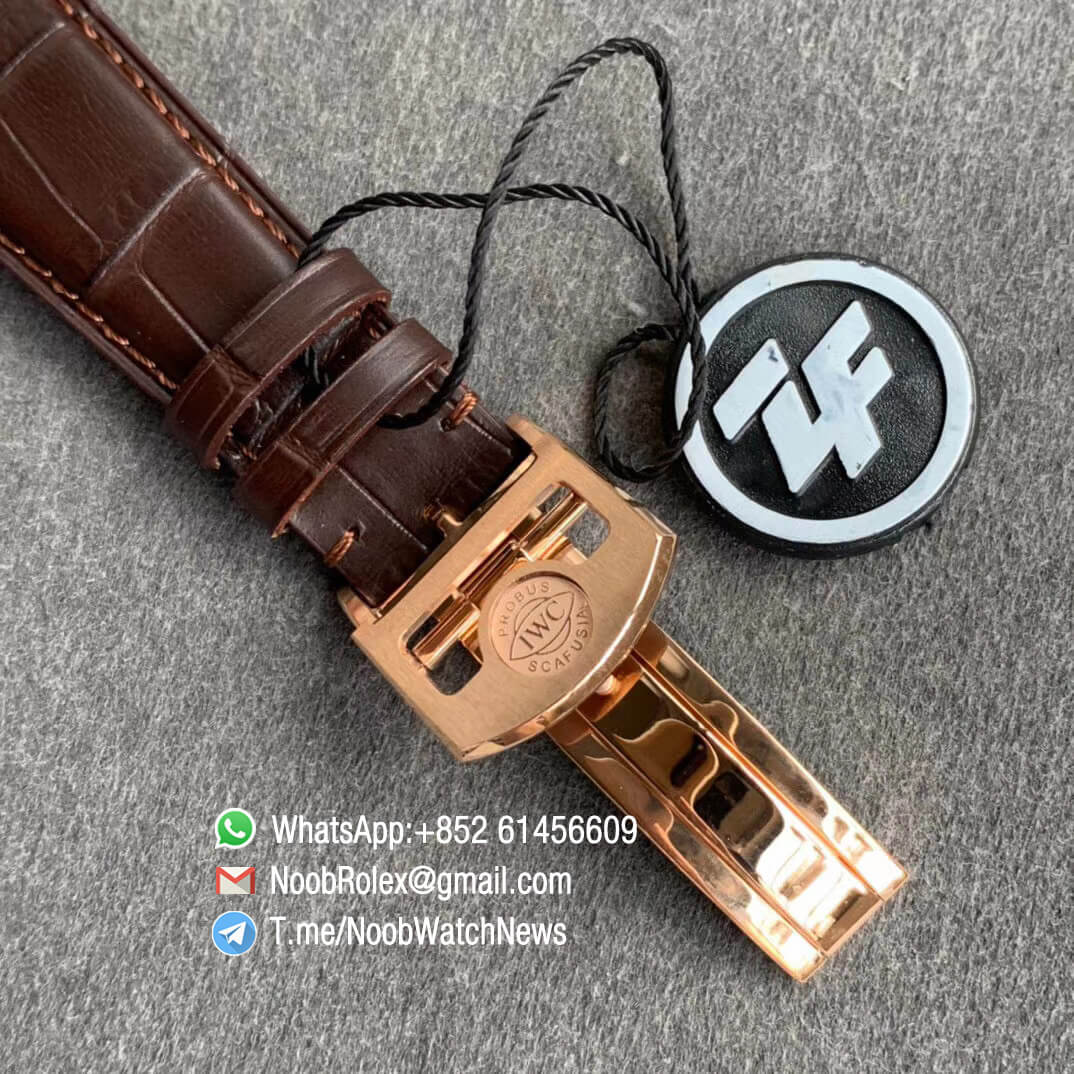 ZF Top Quality IWC Portugieser IW390305 Chrono Classic 42 Rose Gold Case Blue Dial on Brown Leather Strap A7750 06
